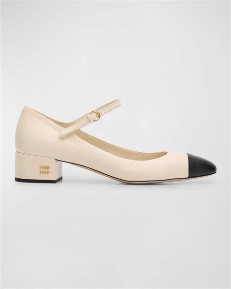 Miu Miu Bicolor Leather Mary Jane Ballerina Pumps.